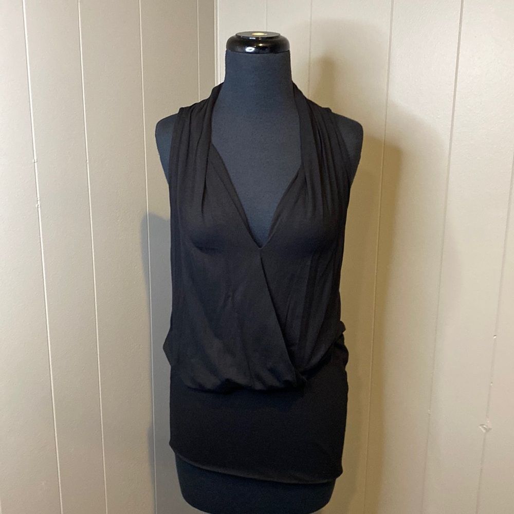 Lascana For Venus Blouse 6 Black Sleeveless V-Neck Stretch Flow Wrap